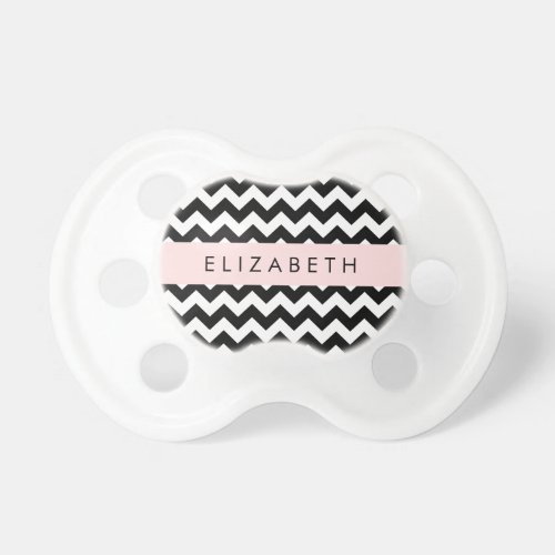 Black and White Zigzag Chevron Pattern Your Name Pacifier