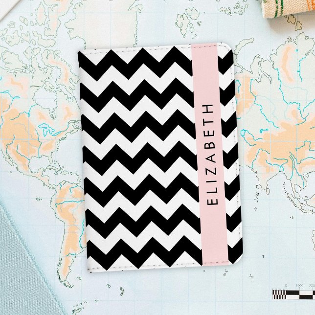 Black and White Zigzag, Chevron Pattern, Your Name Passport Holder (Creator Uploaded)