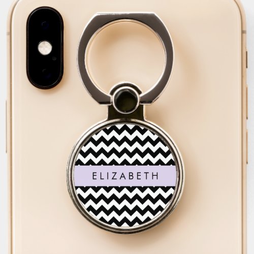 Black and White Zigzag Chevron Pattern Your Name Phone Ring Stand