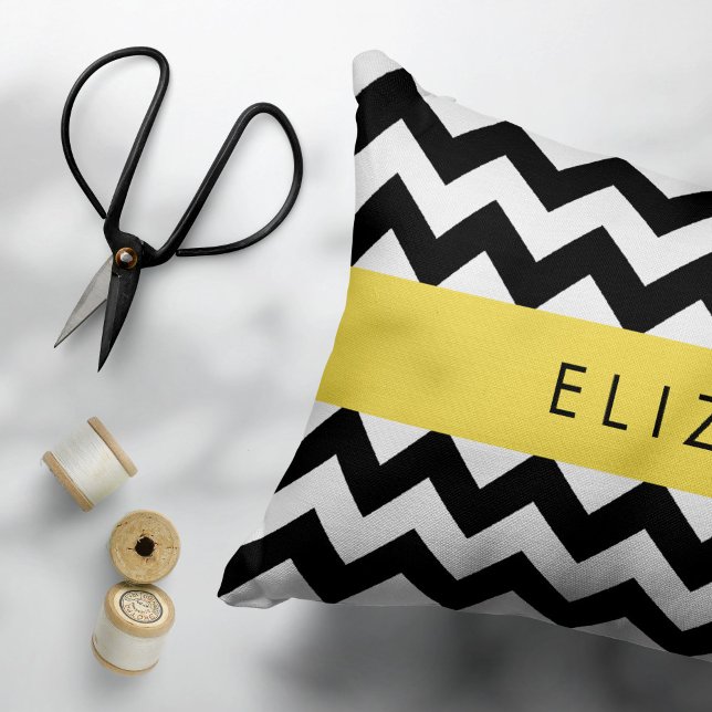 Black and White Zigzag, Chevron Pattern, Your Name Pillow Case (Creator Uploaded)