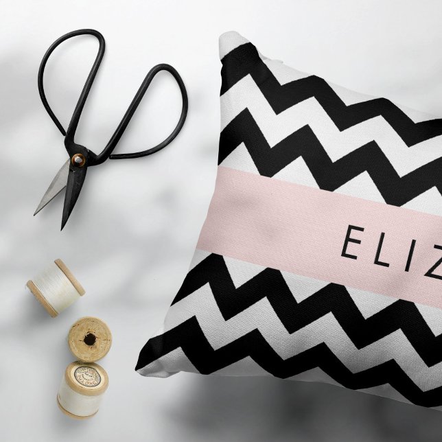 Black and White Zigzag, Chevron Pattern, Your Name Pillow Case (Creator Uploaded)