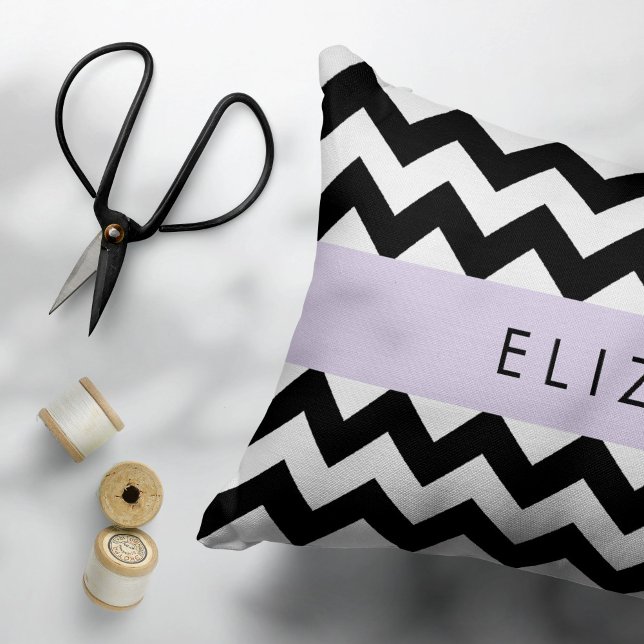 Black and White Zigzag, Chevron Pattern, Your Name Pillow Case (Creator Uploaded)
