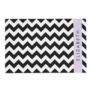 Black and White Zigzag, Chevron Pattern, Your Name Placemat
