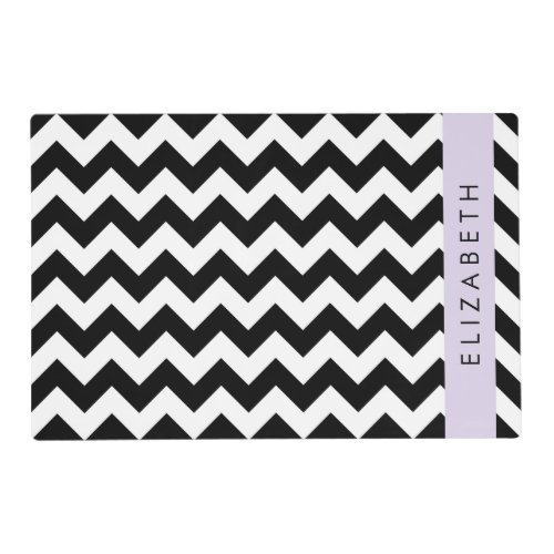 Black and White Zigzag Chevron Pattern Your Name Placemat