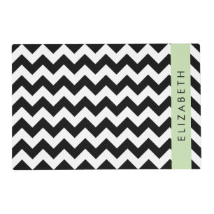 Black and White Zigzag, Chevron Pattern, Your Name Placemat