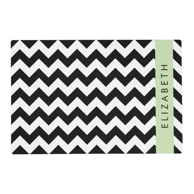 Black and White Zigzag, Chevron Pattern, Your Name Placemat (Front)