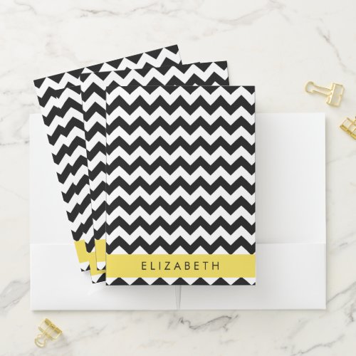 Black and White Zigzag Chevron Pattern Your Name Pocket Folder