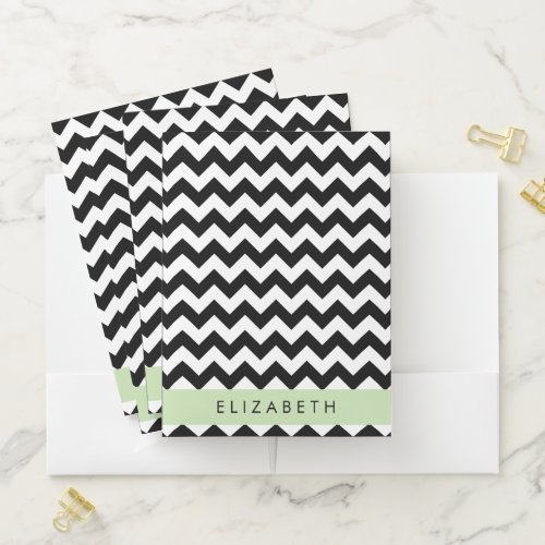 Black and White Zigzag Chevron Pattern Your Name Pocket Folder