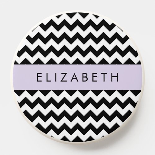 Black and White Zigzag Chevron Pattern Your Name PopSocket