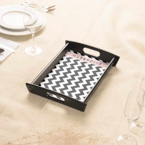 Black and White Zigzag Chevron Pattern Your Name Serving Tray
