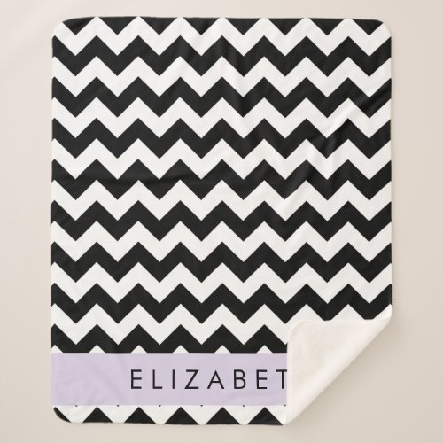 Black and White Zigzag Chevron Pattern Your Name Sherpa Blanket