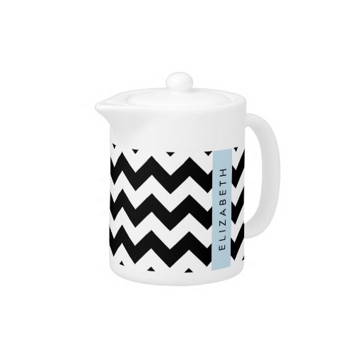 Black and White Zigzag Chevron Pattern Your Name Teapot