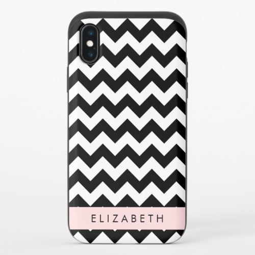 Black and White Zigzag Chevron Pattern Your Name iPhone X Slider Case