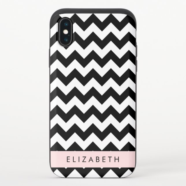 Black and White Zigzag, Chevron Pattern, Your Name Uncommon iPhone Case (Back)