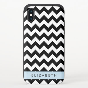 Black and White Zigzag, Chevron Pattern, Your Name iPhone X Slider Case