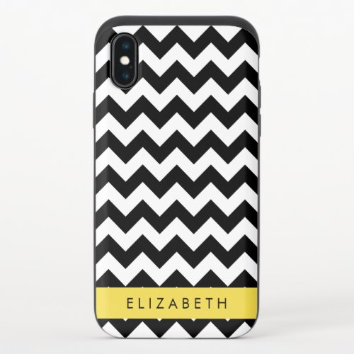 Black and White Zigzag Chevron Pattern Your Name iPhone X Slider Case