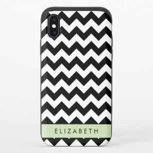 Black and White Zigzag, Chevron Pattern, Your Name iPhone X Slider Case