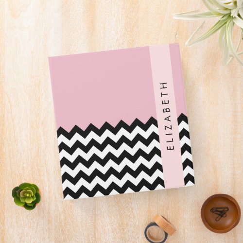 Black and White Zigzag Chevron Pink Your Name 3 Ring Binder