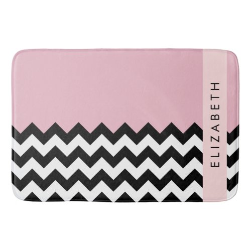 Black and White Zigzag Chevron Pink Your Name Bath Mat