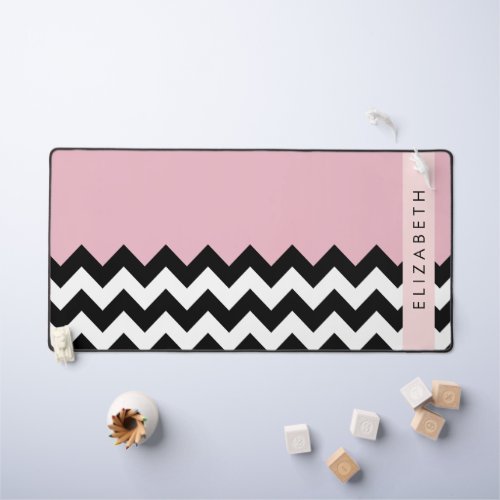 Black and White Zigzag Chevron Pink Your Name Desk Mat