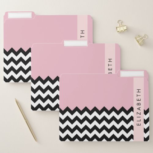 Black and White Zigzag Chevron Pink Your Name File Folder