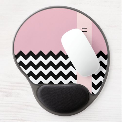 Black and White Zigzag Chevron Pink Your Name Gel Mouse Pad