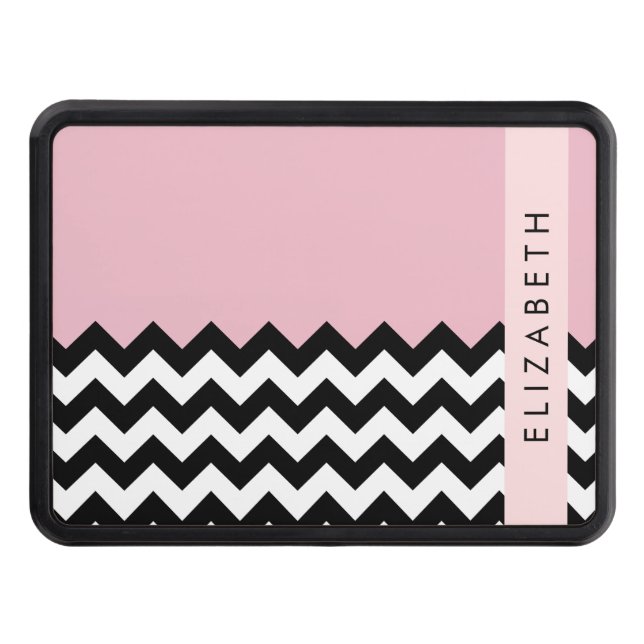Black and White Zigzag, Chevron, Pink, Your Name Hitch Cover (Front)
