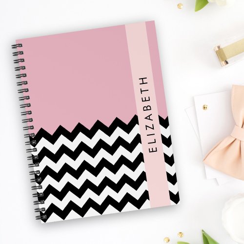 Black and White Zigzag Chevron Pink Your Name Notebook