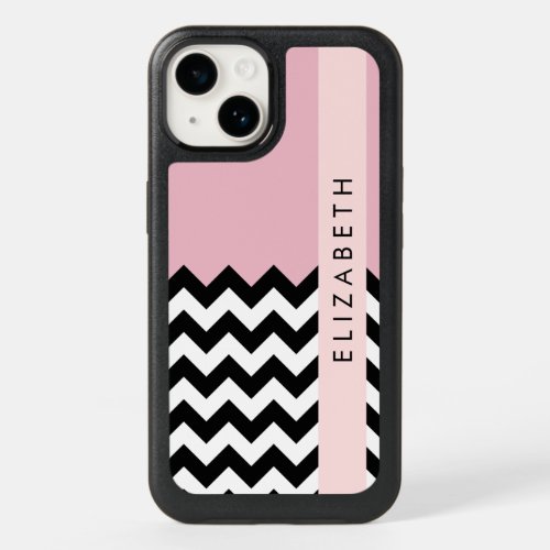 Black and White Zigzag Chevron Pink Your Name OtterBox iPhone 14 Case