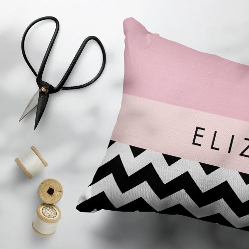 Black and White Zigzag Chevron Pink Your Name Pet Bed