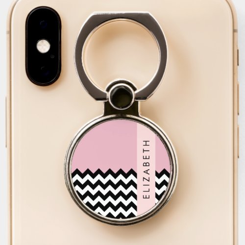 Black and White Zigzag Chevron Pink Your Name Phone Ring Stand