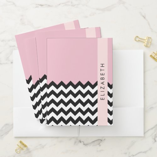 Black and White Zigzag Chevron Pink Your Name Pocket Folder