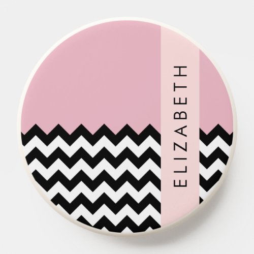 Black and White Zigzag Chevron Pink Your Name PopSocket