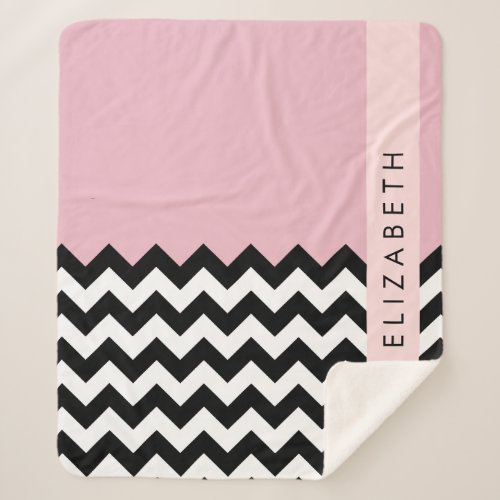 Black and White Zigzag Chevron Pink Your Name Sherpa Blanket