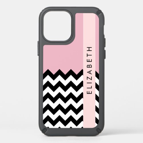 Black and White Zigzag Chevron Pink Your Name Speck iPhone 12 Case