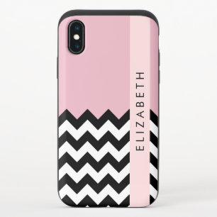 Black and White Zigzag, Chevron, Pink, Your Name iPhone X Slider Case