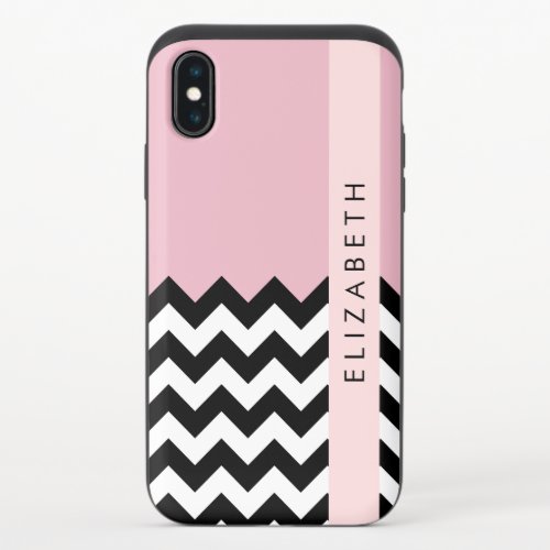 Black and White Zigzag Chevron Pink Your Name iPhone X Slider Case
