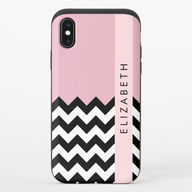 Black and White Zigzag, Chevron, Pink, Your Name Uncommon iPhone Case (Back)