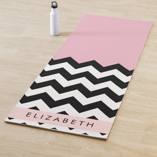 Black and White Zigzag Chevron Pink Your Name Yoga Mat