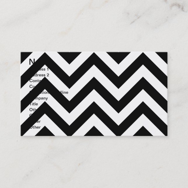 Black and white  Zigzag Chevrons Pattern Business Card (Front)