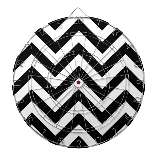 Black and white  Zigzag Chevrons Pattern Dart Board (Front)