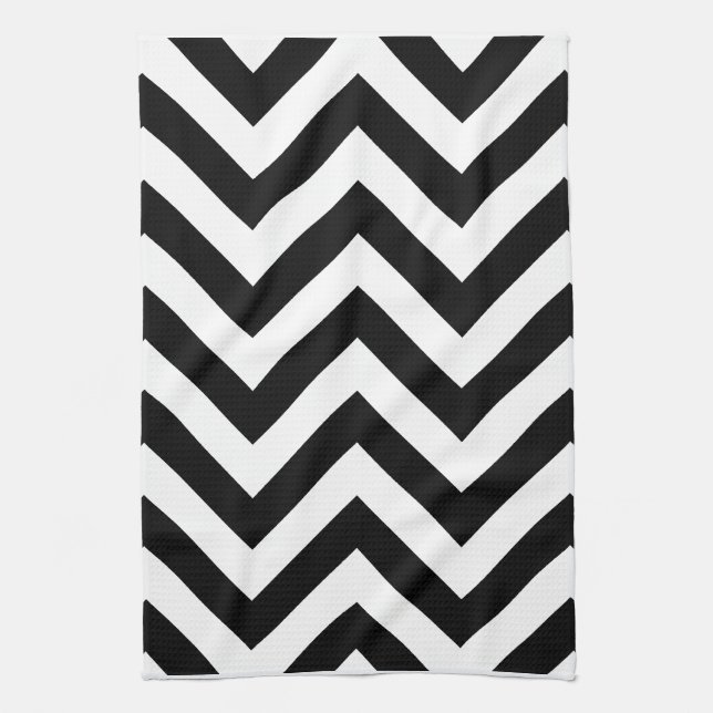 Black and white  Zigzag Chevrons Pattern Kitchen Towel (Vertical)