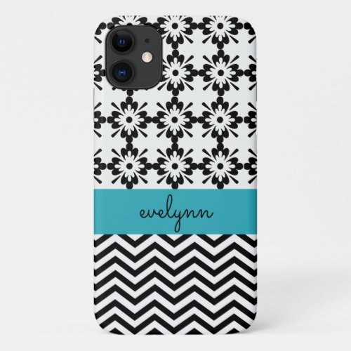 Black and White zigzag floral Personalized iPhone 11 Case