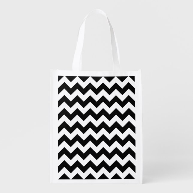 Black and White Zigzag Grocery Bag (Front)