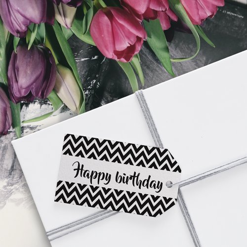 Black And White Zigzag Happy Birthday Custom Gift Tags