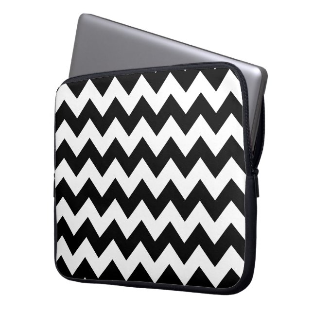 Black and White Zigzag Laptop Sleeve (Front Left)