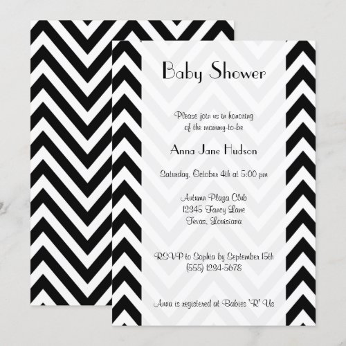 Baby Shower Chic Zig Zag Stripes Lines White Black Personalized Invitations