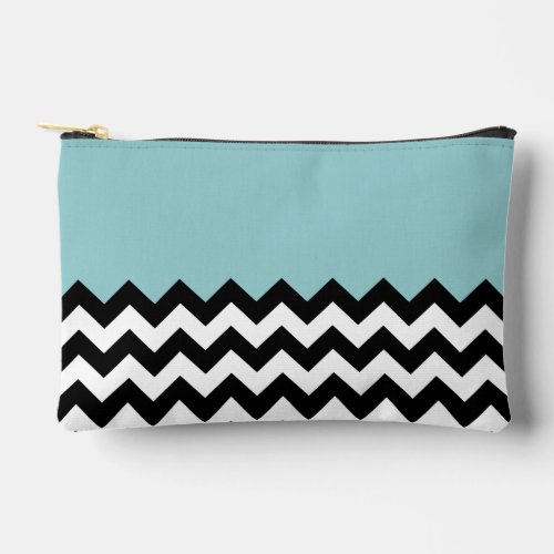 Black and White Zigzag Pattern Chevron Blue Accessory Pouch