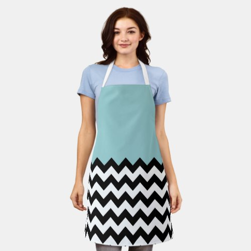 Black and White Zigzag Pattern Chevron Blue Apron