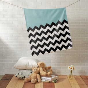 Black and White Zigzag Pattern, Chevron, Blue Baby Blanket